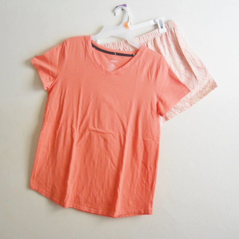 Sonoma Intimates Pajamas, Women's L, Light Tangerine Top, Print Shorts Bottom